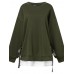 Women Tie  Design Hem Contrast Color Patchwork Faux Two O  Neck Sweatshirt