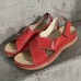 Plus Size Women Casual Comfy Hook   Loop Summer Vacation Handmade Stitching Wedges Sandals