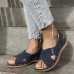 Plus Size Women Casual Comfy Hook   Loop Summer Vacation Handmade Stitching Wedges Sandals