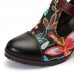 SOCOFY Folkways Colorful Flowers Stitching Genuine Leather Retro T  Strap Dress Pumps For Women