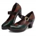 SOCOFY Leather Snakeskin Pattern Cutouts Buckle Strap Chunky Heel Pumps Mary Jane Dress Shoes