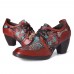 SOCOFY Retro Embroidery Flowers Genuine Leather Graceful Zipper Pumps