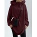 Women Long Solid Color Front Pocket Loose Retro Hooded Sweatshirt