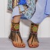 LOSTISY Women Embroidery Clip Toe Back Zipper Mid Claf Flat Sandals