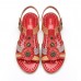 Socofy Genuine Leather Comfy Summer Vacation Bohemian Ethnic Floral Print Hook   Loop T  Strap Sandals