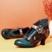 SOCOFY Lace Genuine Leather Splicing Floral Low Heel Elegant Pumps