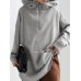 Women Long Solid Color Front Pocket Loose Retro Hooded Sweatshirt