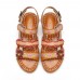 Socofy Genuine Leather Comfy Summer Vacation Bohemian Ethnic Floral Hook   Loop Slide Sandals