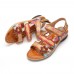 Socofy Genuine Leather Comfy Summer Vacation Bohemian Ethnic Floral Hook   Loop Slide Sandals