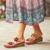 Socofy Genuine Leather Comfy Halcyon Beach Vacation Bohemian Ethnic Floral Decor Wedges Sandals