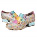 SOCOFY Bohemian Bloom Polychromatic Embossed Flower Splicing Floral Genuine Leather Pumps