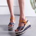 Large Size Women Casual Summer Vacation Floral Print Espadrilles Wedges Sandals