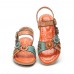 Socofy Genuine Leather Comfy Summer Vacation Bohemian Ethnic Floral Decor Hook   Loop Slide Sandals