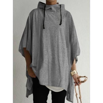 Women Hooded Bat Sleeve Three Quarter Sleeve All Match Sweatshirt