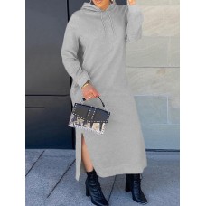 Women Solid Split Drawstring Long Sleeve Casual Ankle Length Hooded Sweatshirts