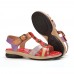 Socofy Genuine Leather Comfy Summer Vacation Bohemian Ethnic Floral Print Hook   Loop T  Strap Sandals