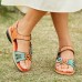 Socofy Genuine Leather Comfy Summer Vacation Bohemian Ethnic Floral Decor Hook   Loop Slide Sandals