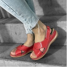 Plus Size Women Casual Comfy Hook   Loop Summer Vacation Handmade Stitching Wedges Sandals