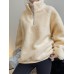 Women Fleece Casual Loose Solid Zipper Stand Collar Long Sleeve Pullover Sweatshirt