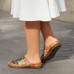 Socofy Retro Elastic Button Decor Colorful Hollow Out Comfy Breathable Slippers Casual Closed Toe Stitching Mules Sandals