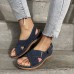 Plus Size Women Casual Comfy Hook   Loop Summer Vacation Handmade Stitching Wedges Sandals