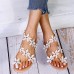 Women Flower Decro Bohemia Beading Toe Ring Casual Beach Flat Sandals