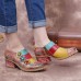 SOCOFY Bohemian Bloom Polychromatic Embossed Flower Splicing Floral Genuine Leather Pumps