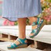 Socofy Genuine Leather Comfy Summer Vacation Bohemian Ethnic Floral Hook   Loop Wedges Sandals