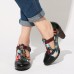 SOCOFY Folkways Colorful Flowers Stitching Genuine Leather Retro T  Strap Dress Pumps For Women