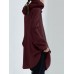 Women Long Solid Color Front Pocket Loose Retro Hooded Sweatshirt