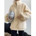 Women Fleece Casual Loose Solid Zipper Stand Collar Long Sleeve Pullover Sweatshirt