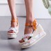 Large Size Women Casual Summer Vacation Floral Print Espadrilles Wedges Sandals