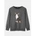 Women Cute Cat Graphics Round Neck Casual Raglan Sleeve Sweatshirts