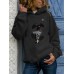 Women Halloween Cartoon Skeleton Cat Pattern Long Sleeve Hoodie