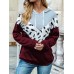 Women Contrast Color Stitch Hooded Drawstring Long Sleeve Hoodie