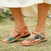 Socofy Genuine Leather Comfy Summer Vacation Bohemian Ethnic Floral Decor Hook   Loop Slide Sandals