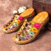 Socofy Retro Elastic Button Decor Colorful Hollow Out Comfy Breathable Slippers Casual Closed Toe Stitching Mules Sandals