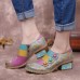 SOCOFY Bohemian Bloom Polychromatic Embossed Flower Splicing Floral Genuine Leather Pumps