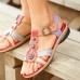 Socofy Genuine Leather Comfy Summer Vacation Bohemian Ethnic Floral Print Hook   Loop T  Strap Sandals