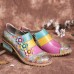 SOCOFY Bohemian Bloom Polychromatic Embossed Flower Splicing Floral Genuine Leather Pumps