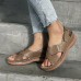 Plus Size Women Casual Comfy Hook   Loop Summer Vacation Handmade Stitching Wedges Sandals