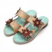 Socofy Genuine Leather Comfy Halcyon Beach Vacation Bohemian Ethnic Floral Decor Slide Sandals