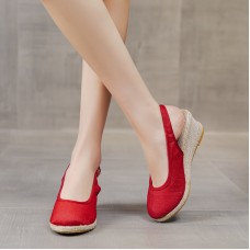 Women Casual linen Fabric Espadrilles Wedges Shoes