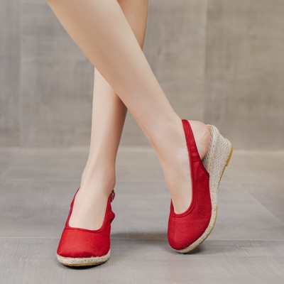 Women Casual linen Fabric Espadrilles Wedges Shoes