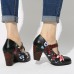 SOCOFY Folkways Colorful Flowers Stitching Genuine Leather Retro T  Strap Dress Pumps For Women