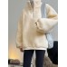 Women Fleece Casual Loose Solid Zipper Stand Collar Long Sleeve Pullover Sweatshirt