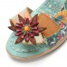 Socofy Genuine Leather Comfy Halcyon Beach Vacation Bohemian Ethnic Floral Decor Slide Sandals