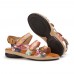 Socofy Genuine Leather Comfy Summer Vacation Bohemian Ethnic Floral Hook   Loop Slide Sandals