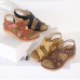 Women Casual Breathable Hollow Hook   Loop Summer Vacation Handmade Stitching Wedges Sandals