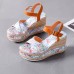 Large Size Women Casual Summer Vacation Floral Print Espadrilles Wedges Sandals